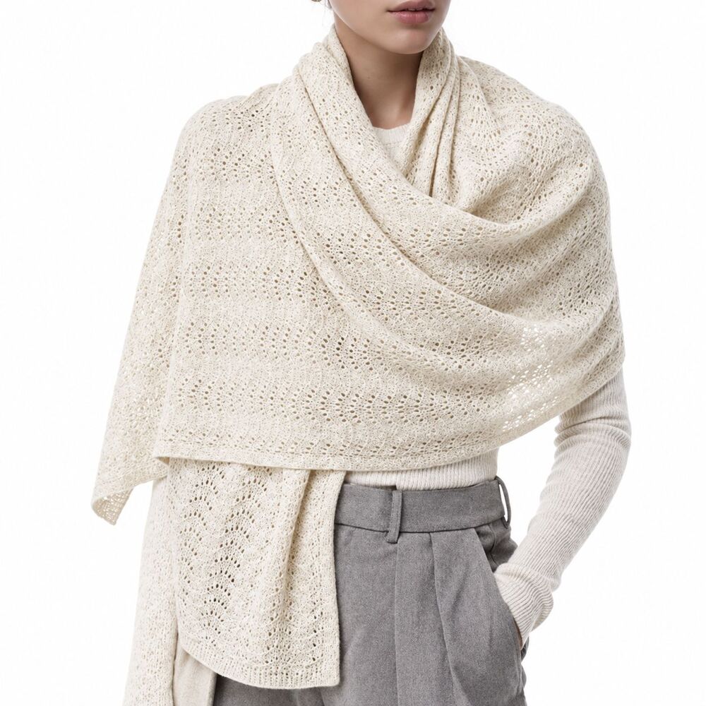 C By Bloomingdale's Women's 100% Cashmere Pointelle Wrap Pashmina Luxury Scarf